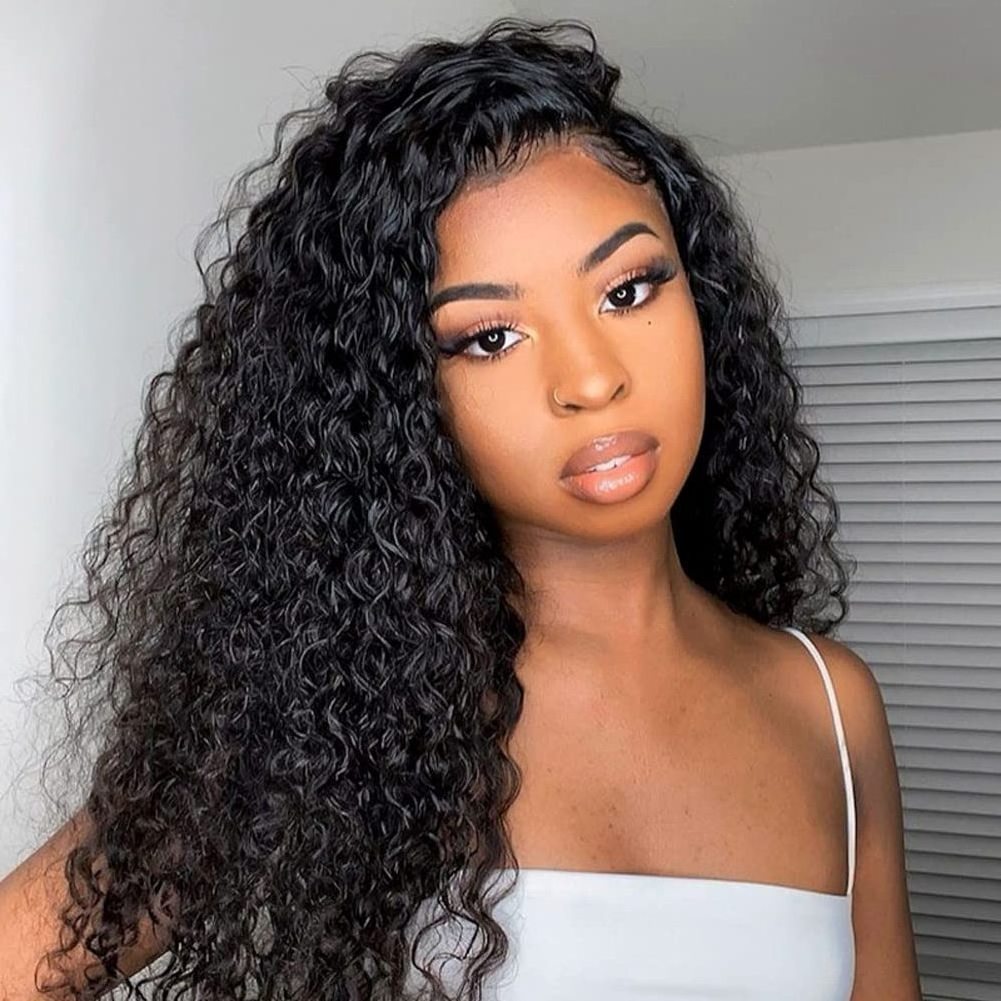 Highlight Deep Wave 13X4 Lace Front Wig #1B Straight Swiss Lace Human Hair Wigs Brazilian Virgin Hair