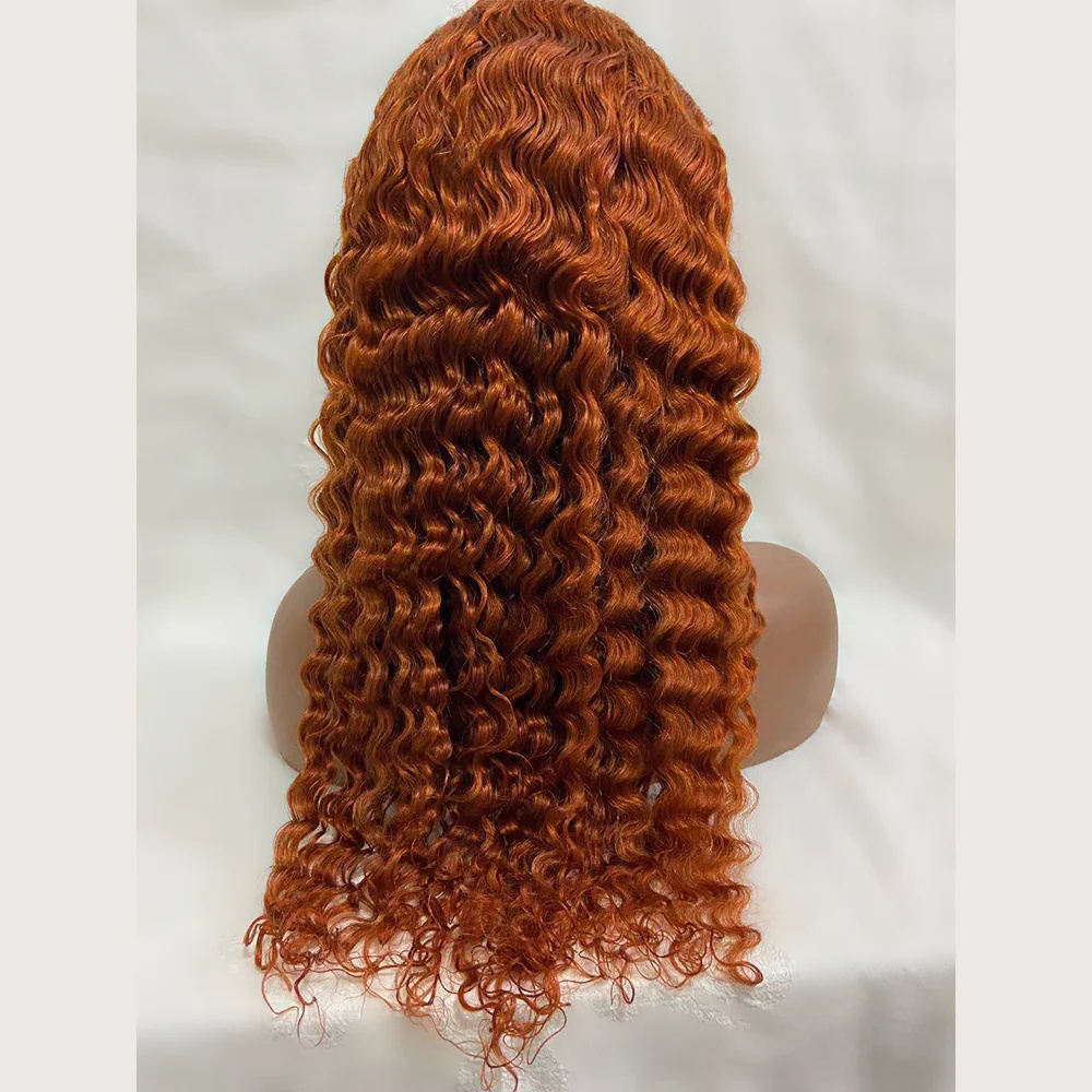 #350 Orange Ginger 13x4 Transparent Frontal Lace Wig Deep Wave Color Wig