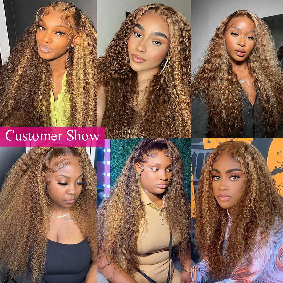 Highlight Loose Deep Curly HD Frontal Wig Water Wave Honey Blonde Lace Front Human Hair Wigs For Women