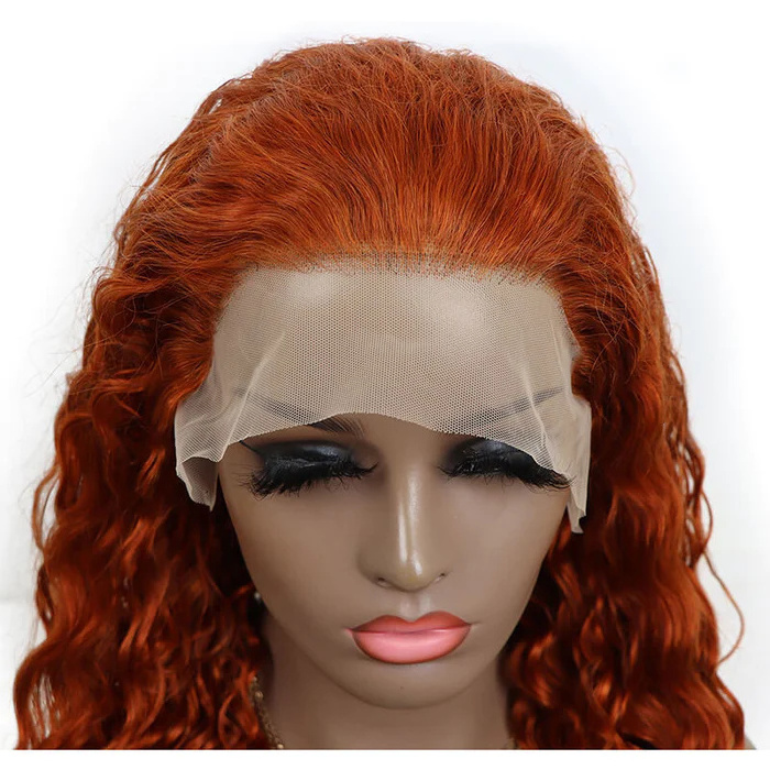 #350 Orange Ginger 13x4 Transparent Frontal Lace Wig Deep Wave Color Wig