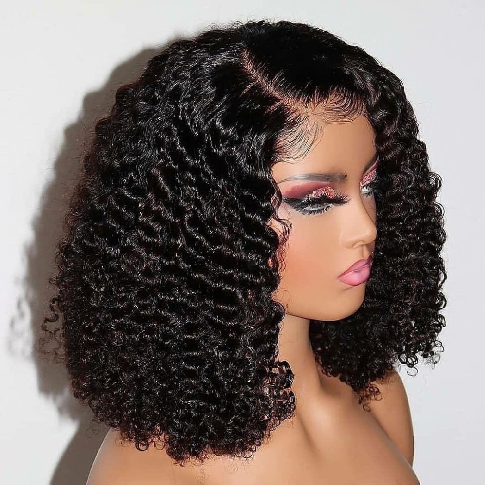 Lace front wigs brazilian HD human hair wigs  lace frontal  curly short bob wig 100% remy human hair for black women