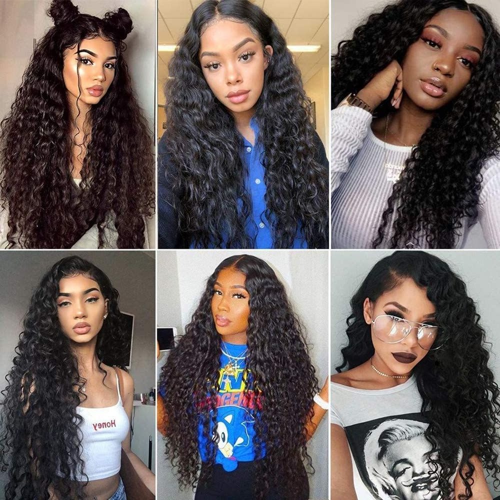 Water Wave Bundles  Brazilian Human Hair Ocean Wave Curly Hair Bundles with Lace Frontal Closure With Baby Hair