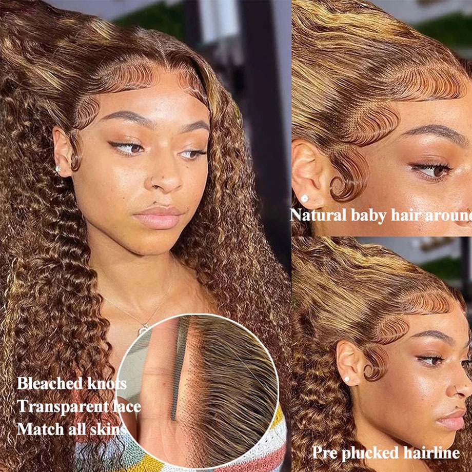 Highlight Loose Deep Curly HD Frontal Wig Water Wave Honey Blonde Lace Front Human Hair Wigs For Women