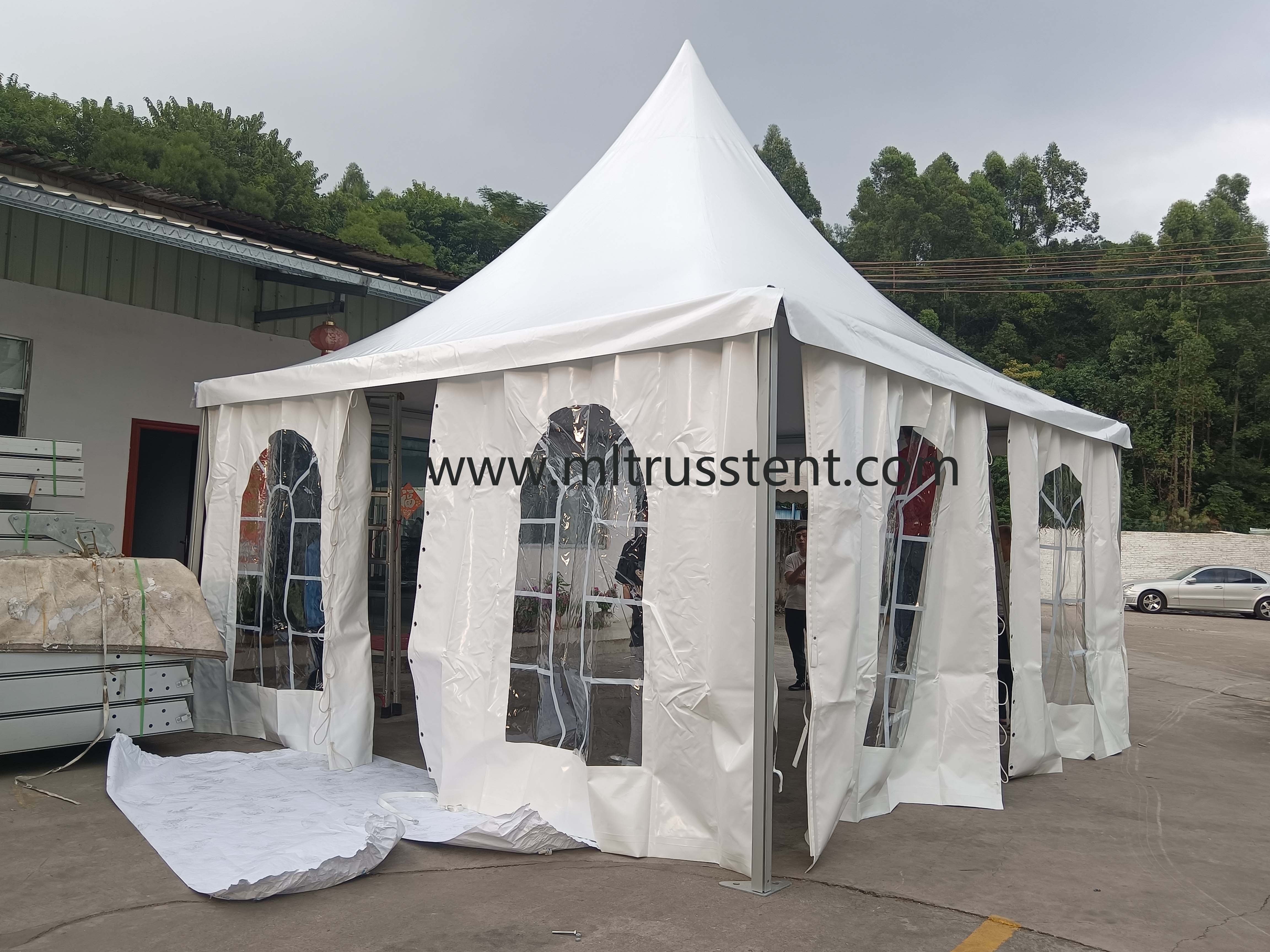 White PVC Fabric Event Wedding Party Marquee Waterproof Aluminium Exhibition Tents 4x4 5x5 6x6 Pagoda Trade Show Tent