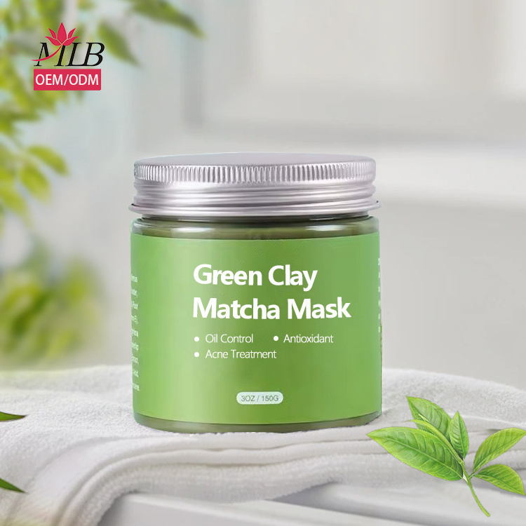 Private Label Vegan Hertable Face Skin Care Mud Mask Improve Acne Purifying Matcha Green Tea Clay Mud Face Mask