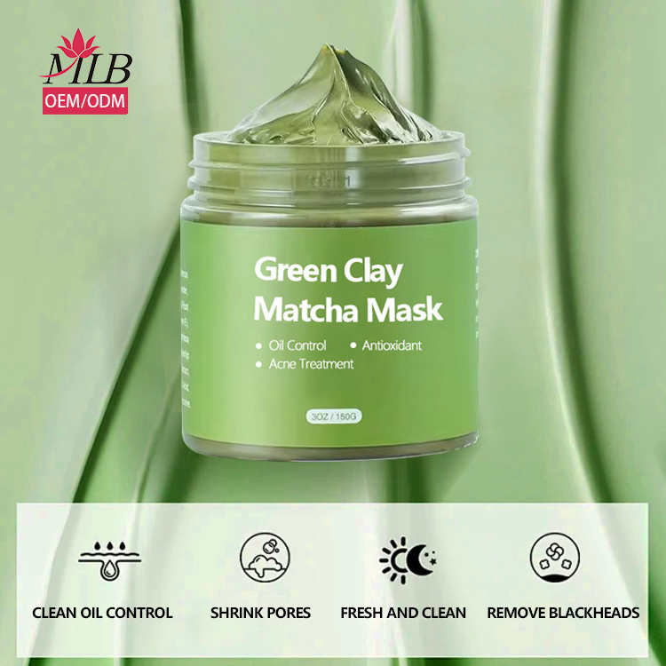 Private Label Vegan Hertable Face Skin Care Mud Mask Improve Acne Purifying Matcha Green Tea Clay Mud Face Mask