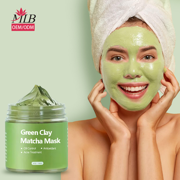 Private Label Vegan Hertable Face Skin Care Mud Mask Improve Acne Purifying Matcha Green Tea Clay Mud Face Mask