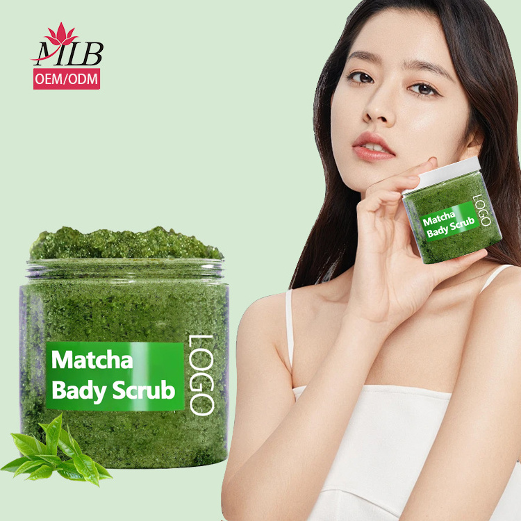 Private Label Organic Vegan Body Face Exfoliating Detoxifying Whitening Herbal Dead Sea Salt Green Tea Matcha Body Scrub