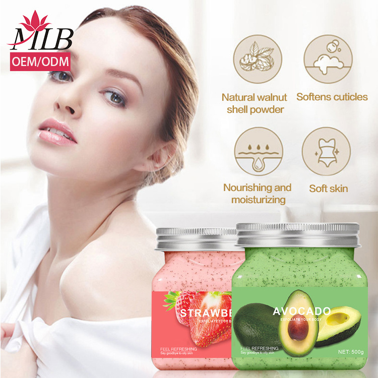 Wholesale 500g private label fruit whitening strawberry exfoliating body scrub