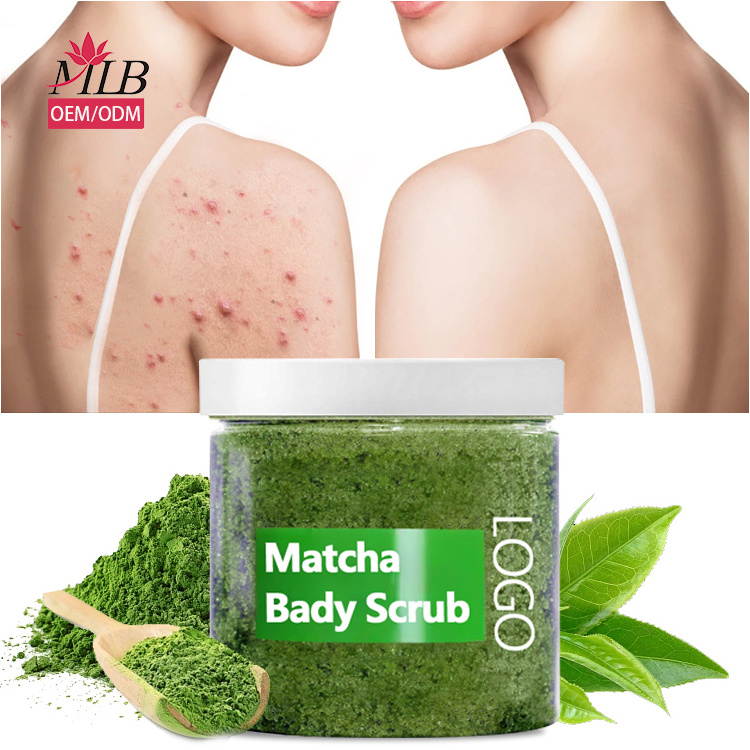 Private Label Organic Vegan Body Face Exfoliating Detoxifying Whitening Herbal Dead Sea Salt Green Tea Matcha Body Scrub