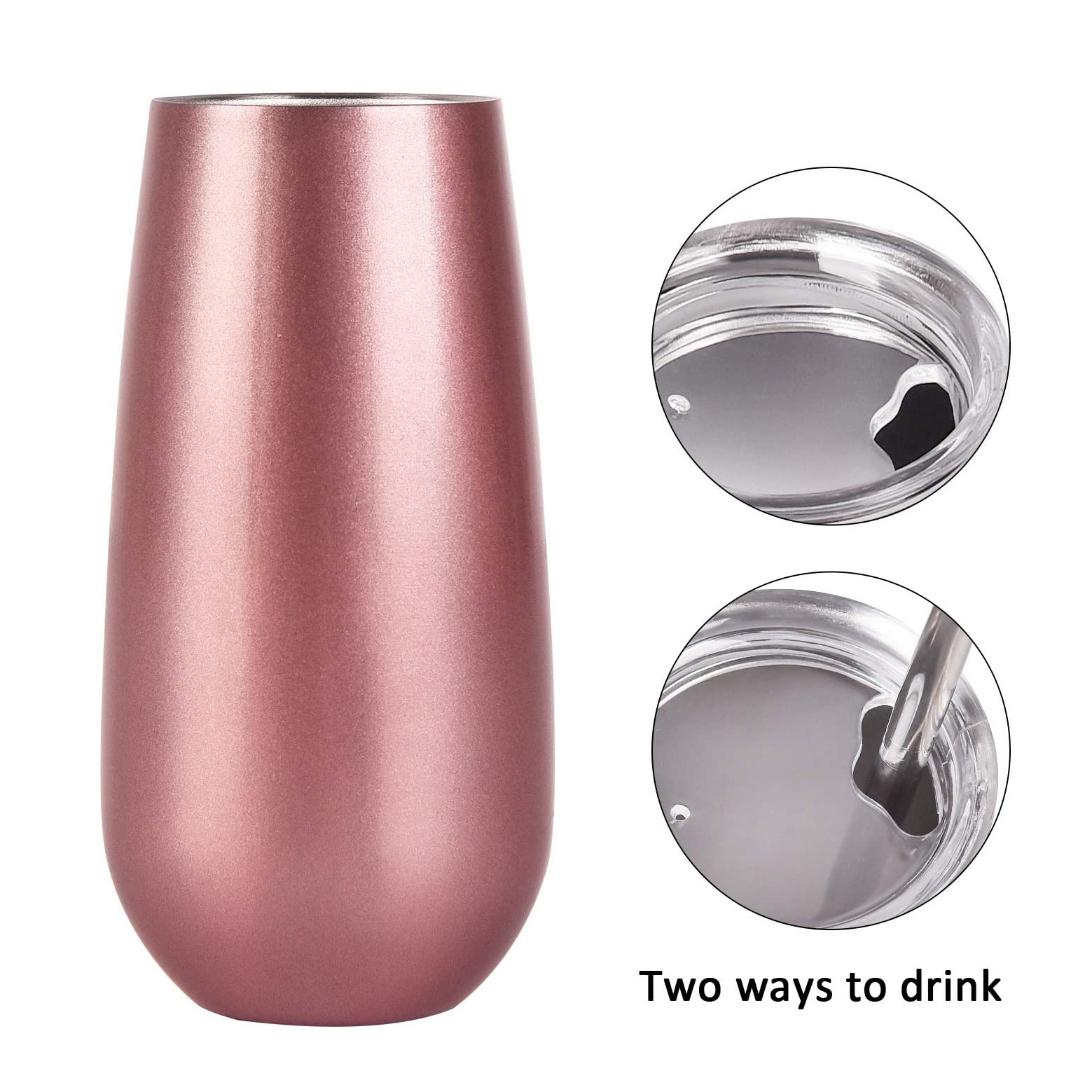 Wholesale 12 oz Double Wall Wide Mouth Travel Wine Cup 10oz Lowball Tumbler Drink Stainless Steel Stemless Wine Glass with Lid