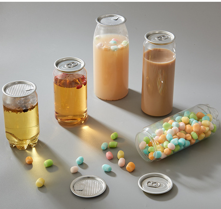 Plastic Easy Open PET Can For Milk Tea Juice Coffee Beverage Smoothie Drink Disposable Containers Bottle Soda Can