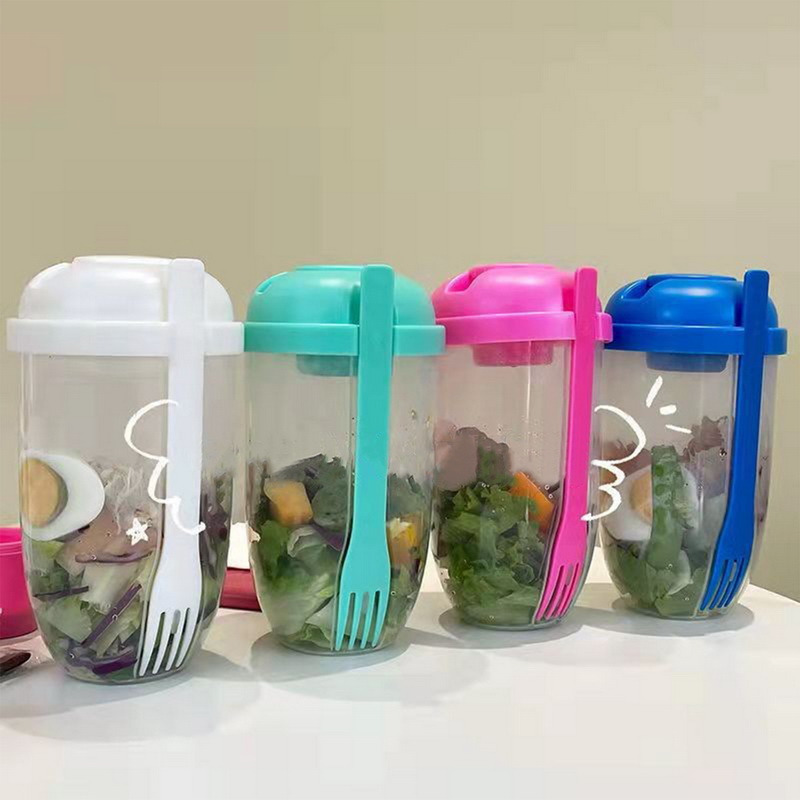 BPA-Free Disposable Salad Cup For Vegetable Fruit Plastic Salad Shaker Cup With Fork