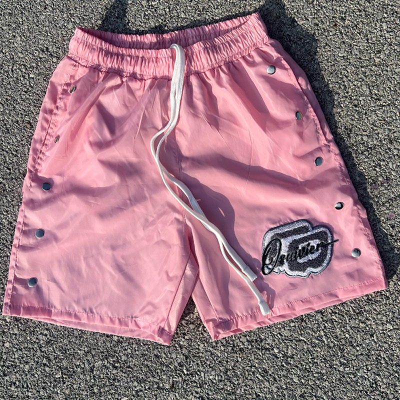 High Quality Custom Logo Polyester Spandex Gym Sports Nylon Windbreak Shorts Side Buttons Nylon Polyester Shorts