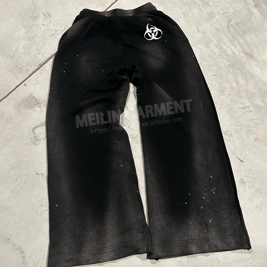 Custom Pants Manufacturer Oversized Acid Washed Sweatpants Rhinestone Pants Jogger Cut And Sew Flared Sweat Pants Men