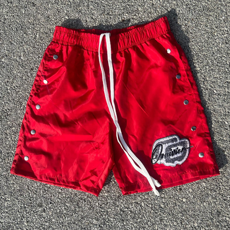 High Quality Custom Logo Polyester Spandex Gym Sports Nylon Windbreak Shorts Side Buttons Nylon Polyester Shorts