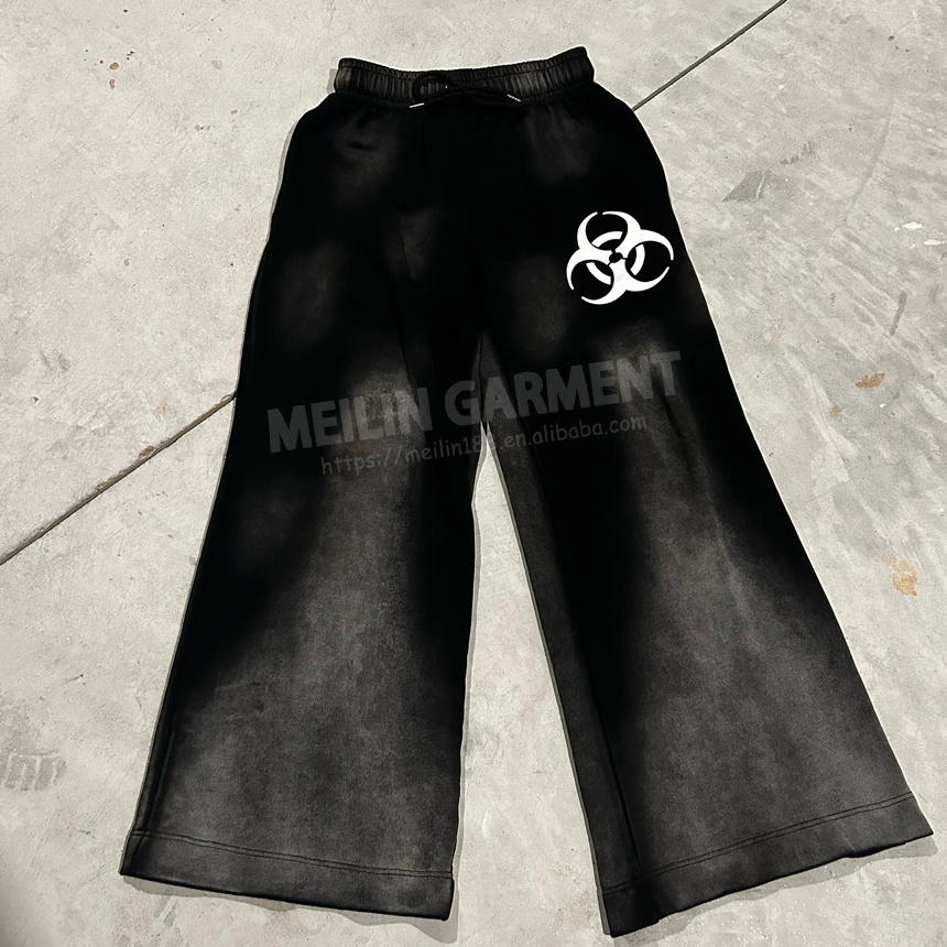 Custom Pants Manufacturer Oversized Acid Washed Sweatpants Rhinestone Pants Jogger Cut And Sew Flared Sweat Pants Men