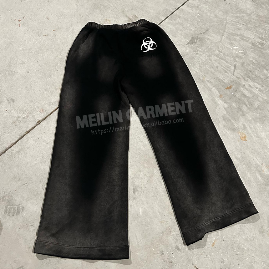 Custom Pants Manufacturer Oversized Acid Washed Sweatpants Rhinestone Pants Jogger Cut And Sew Flared Sweat Pants Men