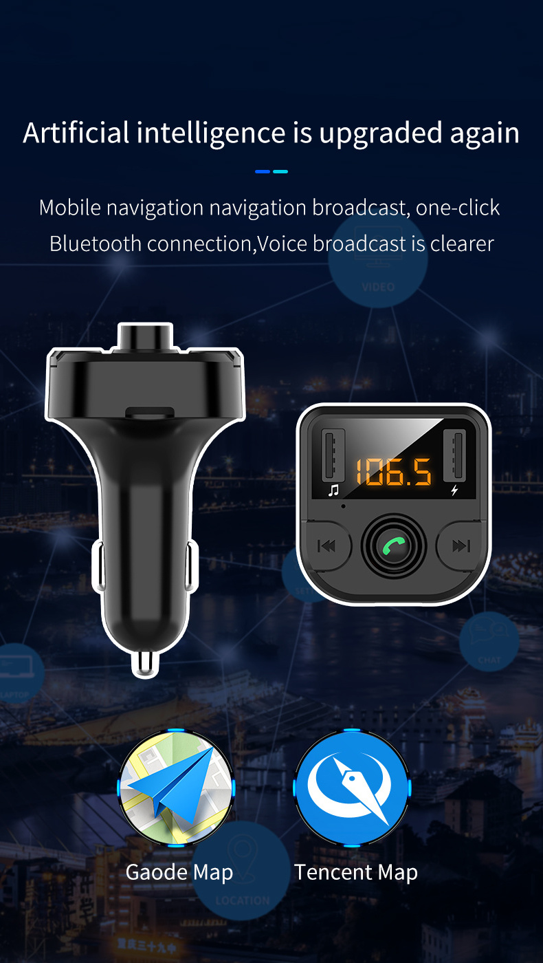 BT36B FM Transmitter BT Car Kit MP3 Music Player BT 5.0 Wireless Handsfree Calling Dual USB Car Charger