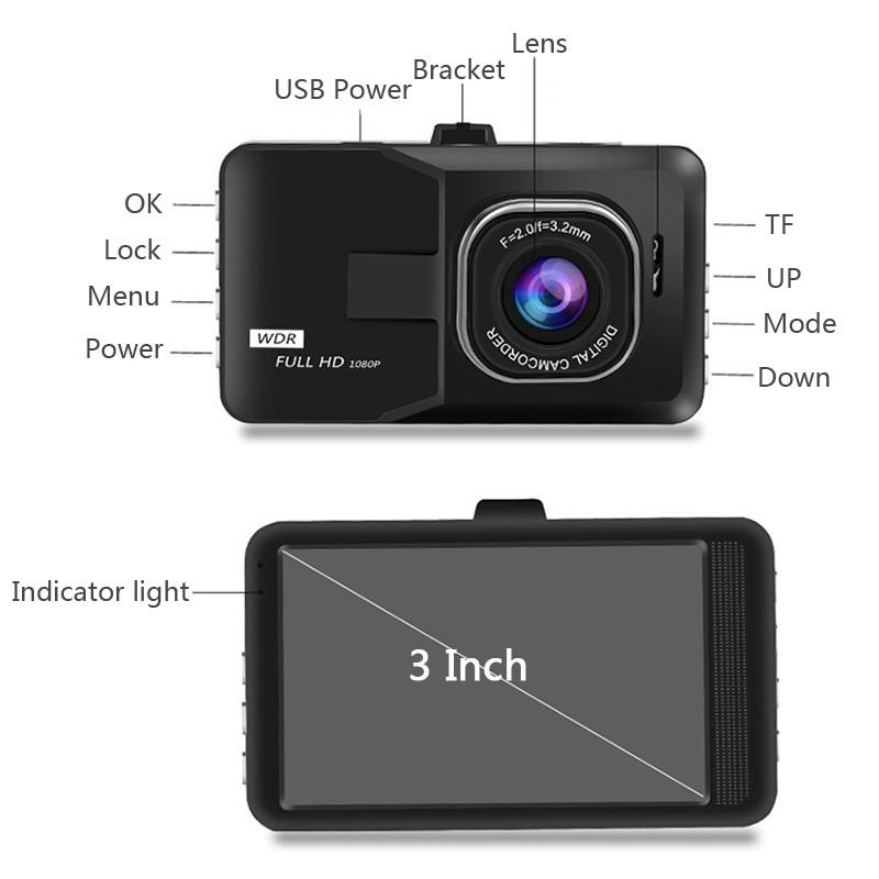 Car dvr 3.0 inch drive recorder 1080p full hd vehicle blackbox dvr user manual car camcorder dashcam / dash camera