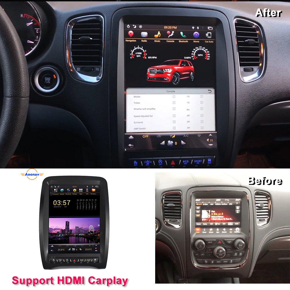 128G Android 9.0 Tesla Style Vertical Screen Car GPS Navigation For DODGE DURANGO 2009 2010-2020 Stereo Multimedia Player Radio