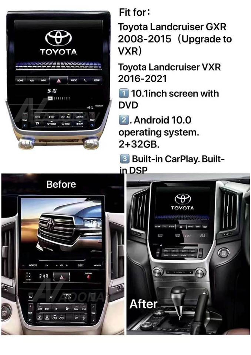 A10 Tesla Touch Screen GPS NAVI Car Audio For TOYOTA Land Cruiser LC200 GXR&VXR 2008-2021 with DVD player Autoradio carplay