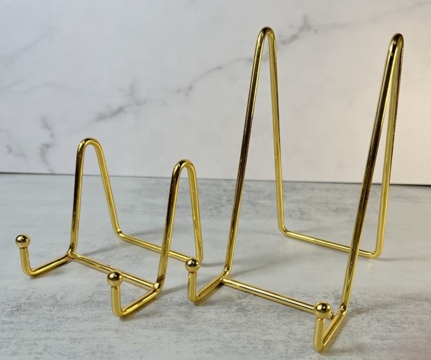 Home Decoration Metal Wire Holder Golden Frame Display Racks Gold Plate Easel Stand