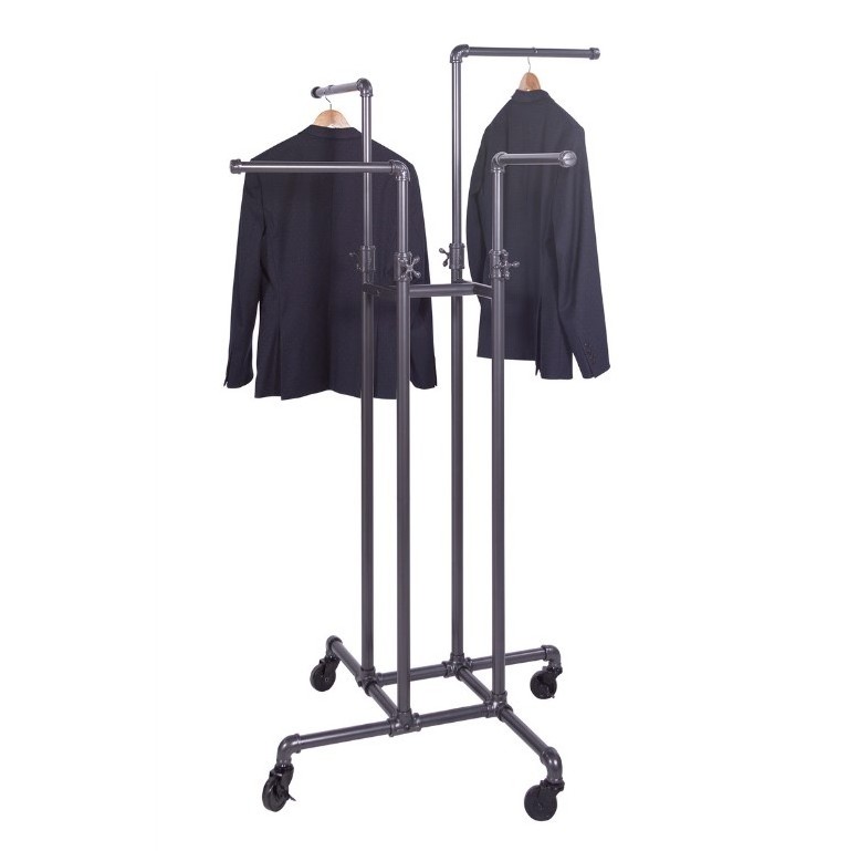 Retail Shop Industrial Style Cloth Display Racks Adjustable 4 Way Metal Four Way Pipe Clothing Rack