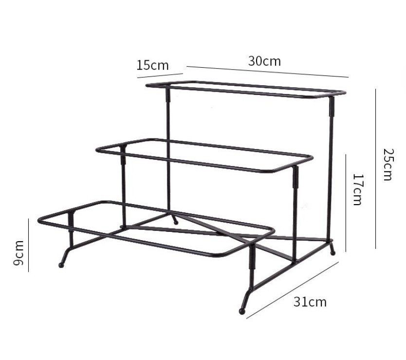 Party Decoration Table Top Dessert Iron Frame Display Rack 3-Tier Rectangle Plate Set with Metal Stand