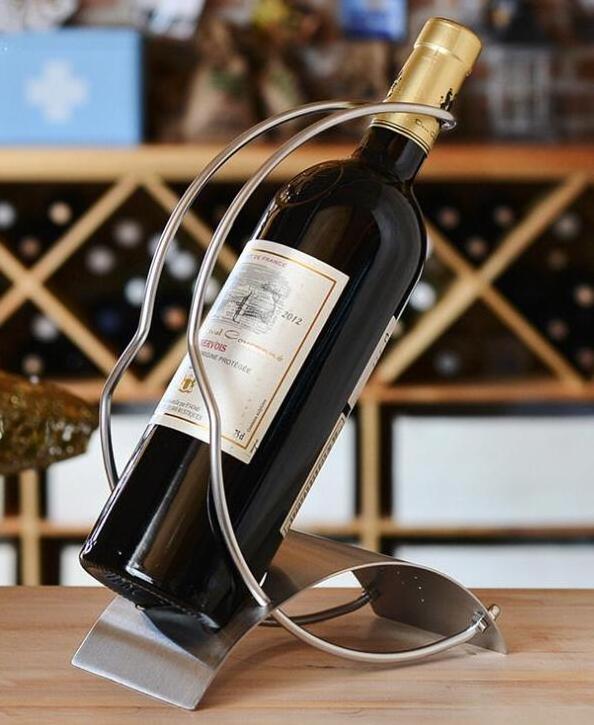 Stylish Free Standing Stable Counter Top Display Racks Sheet Metal Single Wine Bottle Display Stand Holder