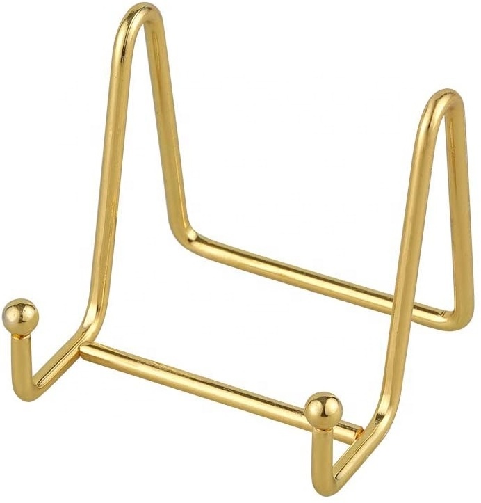 Home Decoration Metal Wire Holder Golden Frame Display Racks Gold Plate Easel Stand