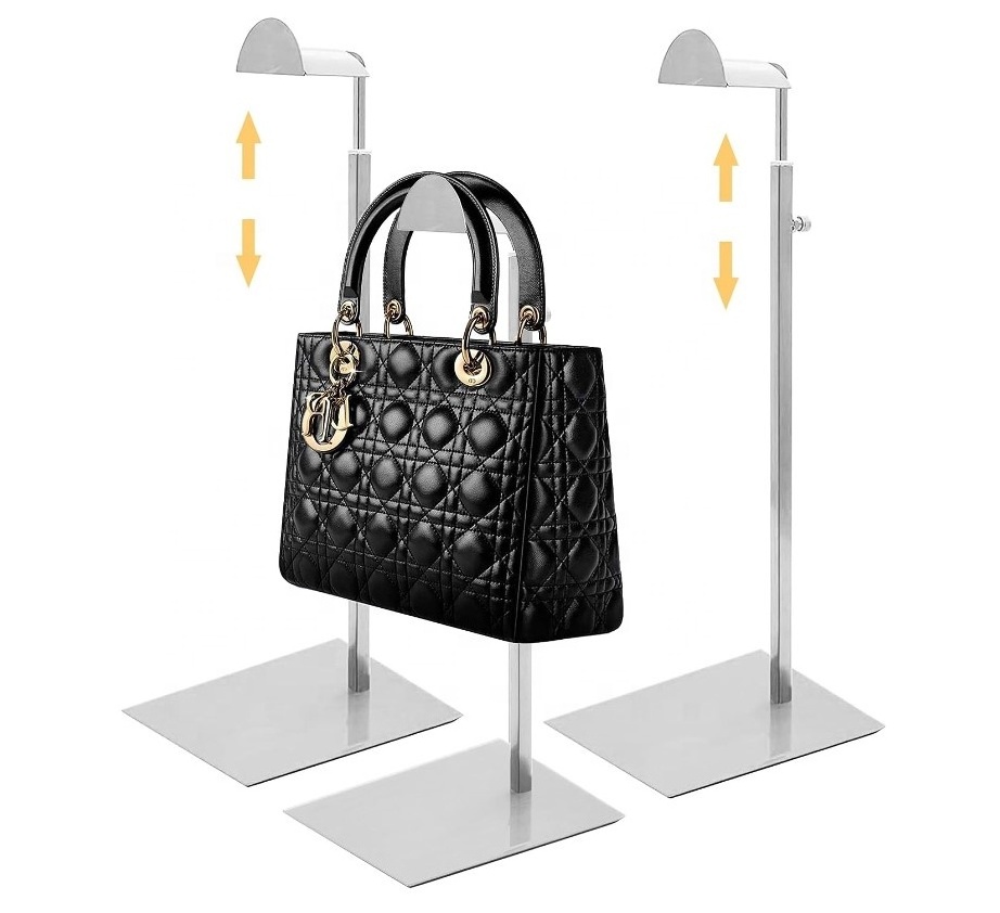 Retail Metal Purse Holder with Adjustable Height Bag Display Racks Women Handbag Display Stand