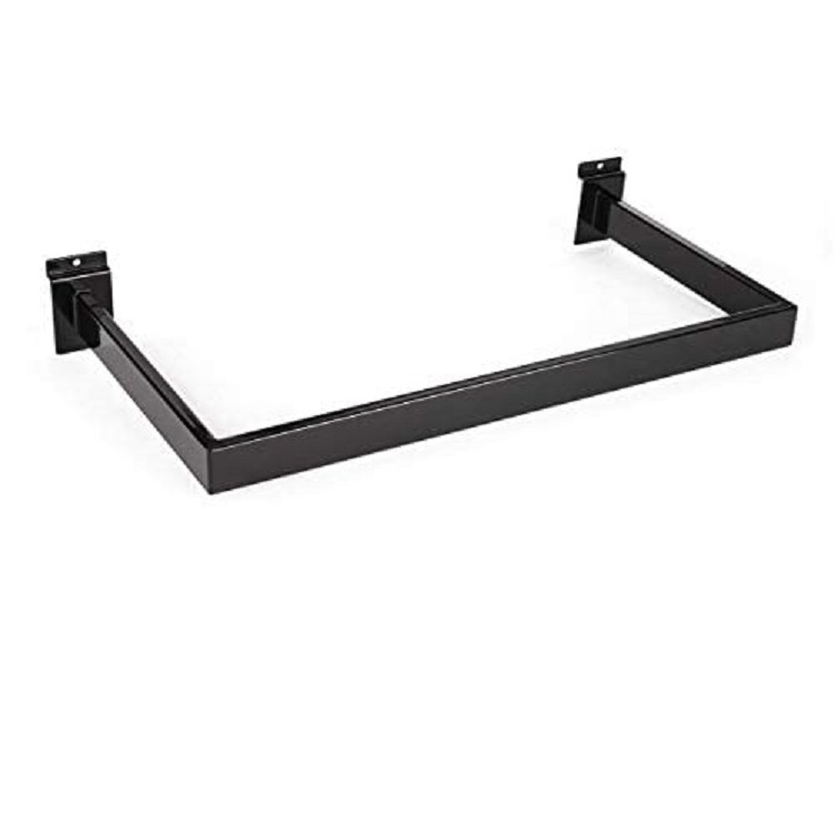 Clothing Display Racks Rectangular Tubing U Hang Rail for Slatwall Black Metal Hang Rail Bar