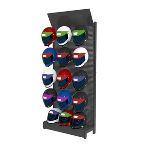 Customized Metal Wall Against Floor Hats Display Stand Helmet Wall Display Rack