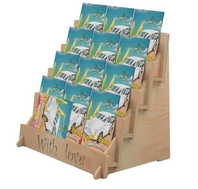 Coaster Stepped Display Racks for Retail Shop Wooden Greeting Card POS Stands Wood Custom Countertop Display