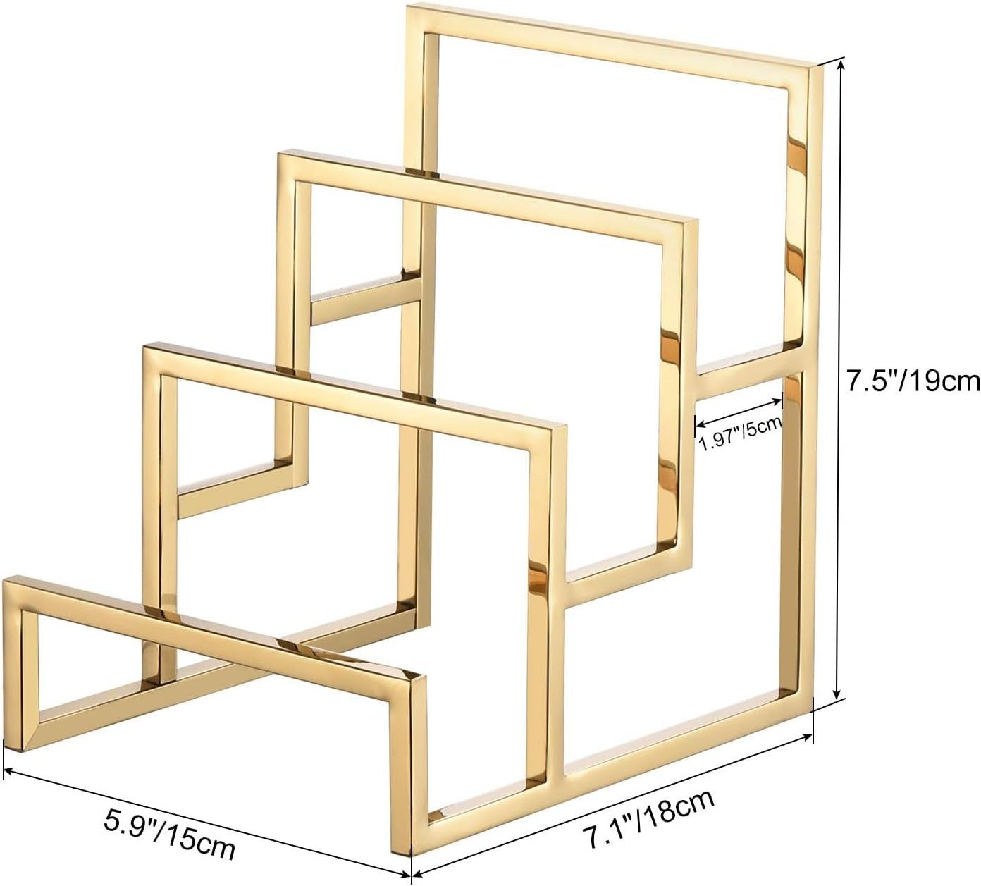 Retail Shop Countertop Gold Color Wallet Display Racks 3 Tiers Metal Purse Display Stand