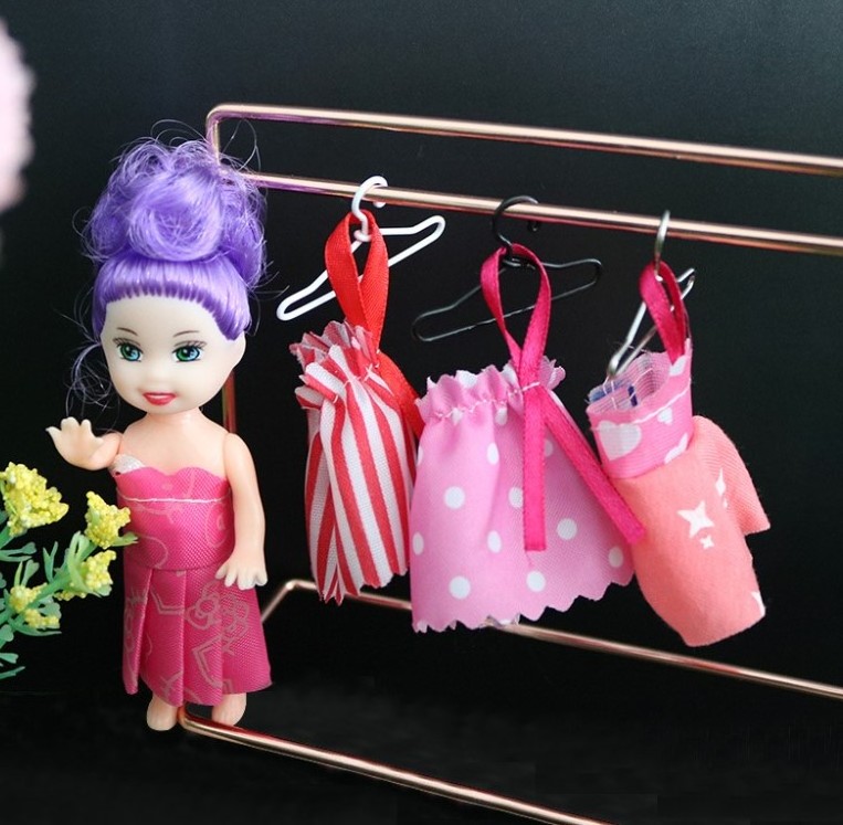 Gold Mini Doll Clothes Dress Outfit Holders Wire Rack Stand 60mm Mini Clothes Hangers