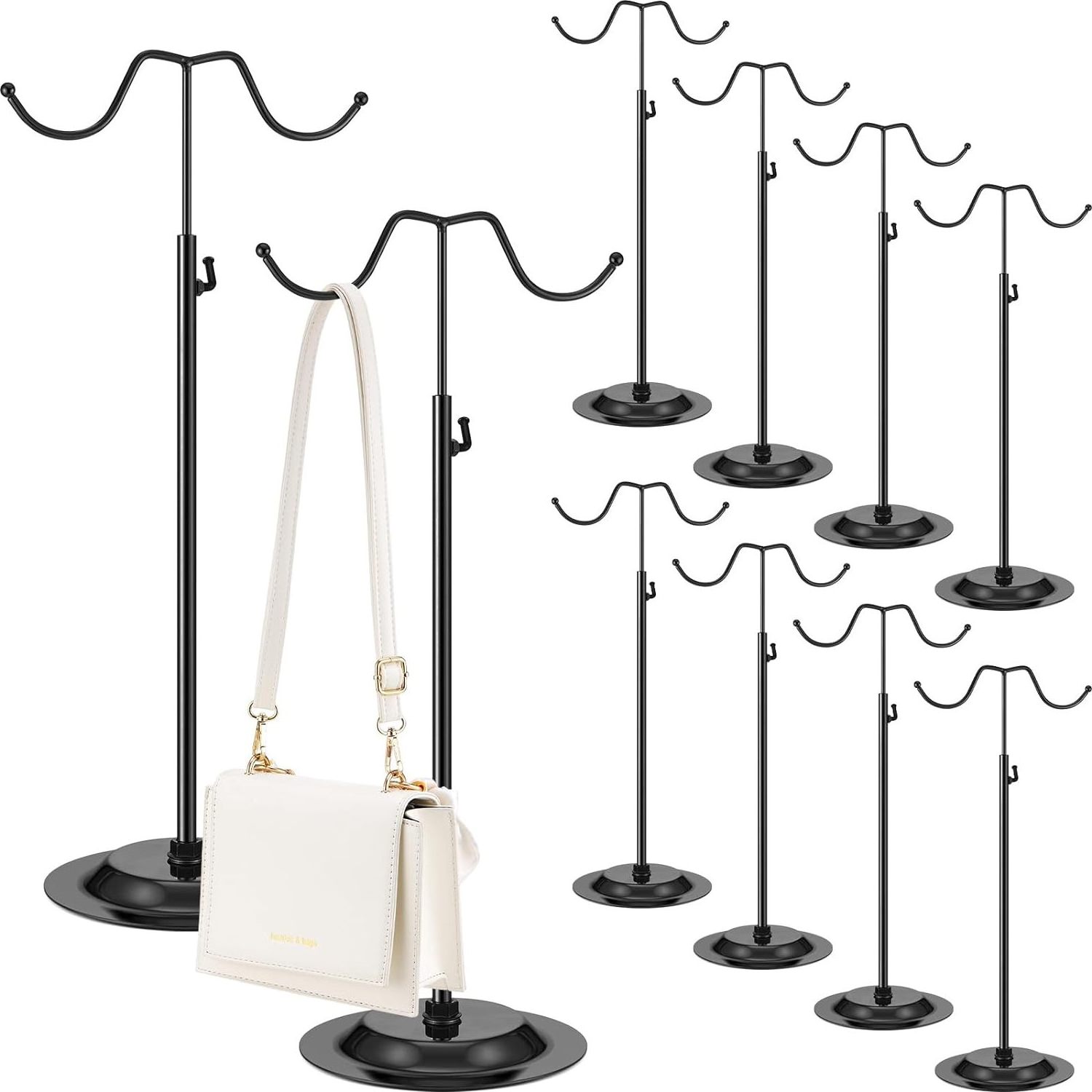 Retail Shop Purse Display Racks Adjustable Double Hook Handbag Display Stand