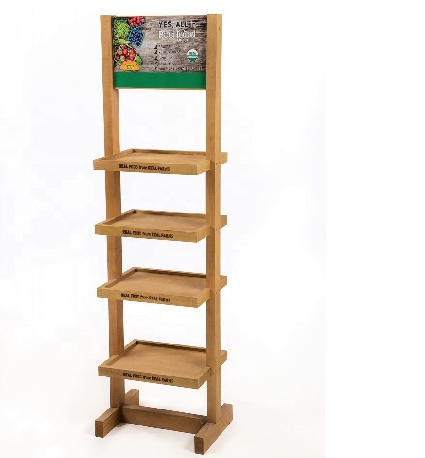 Retail Shop Wood Floor POP Food Service Stand Bottle Energy Drink Display Racks