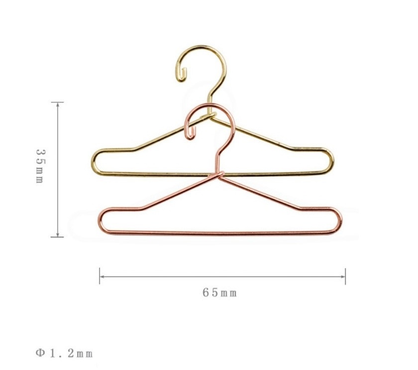 Gold Color Doll Clothes Dress Outfit Holders Wire Rack Stand 65mm Mini Barbie Doll Coat Hanger