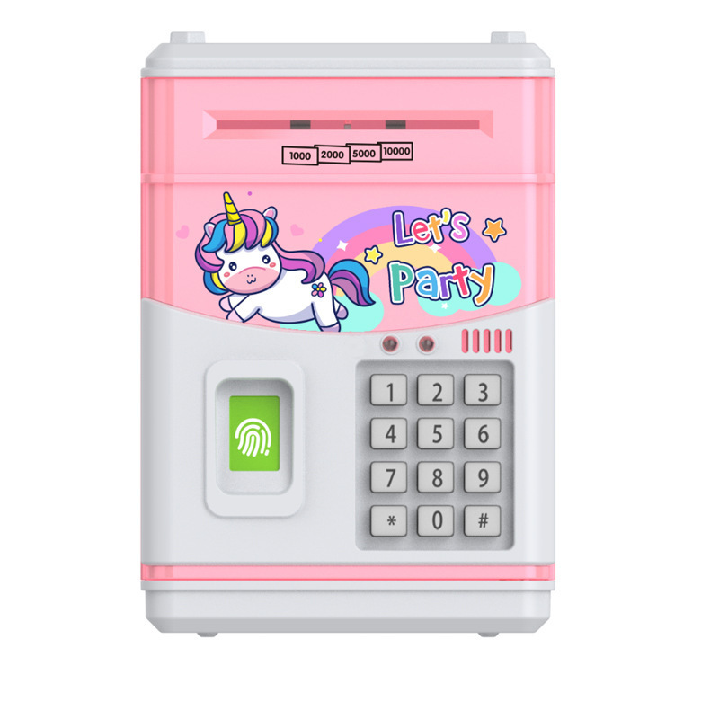 Manufacturers Factory Directly fingerprint battery model music  atm machine piggy bank mini pink cash vault for Children's Toys