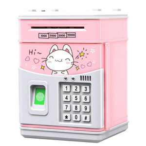 Manufacturers Factory Directly fingerprint battery model music  atm machine piggy bank mini pink cash vault for Children's Toys