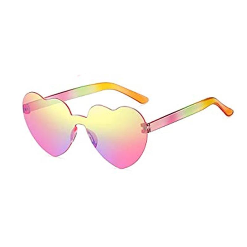 Wholesale Custom Logo Rainbow Frameless Lens Eyewear Candy Color PC Rimless Sunglasses pink love Heart Shaped glass Sunglasses