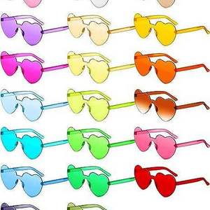 Wholesale Custom Logo Rainbow Frameless Lens Eyewear Candy Color PC Rimless Sunglasses pink love Heart Shaped glass Sunglasses