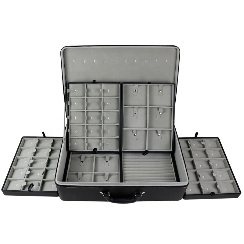 Wholesale oversized jewelry suitcase pu large capacity travel jewelry box portable jewelry storage box