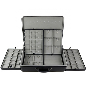 Wholesale oversized jewelry suitcase pu large capacity travel jewelry box portable jewelry storage box