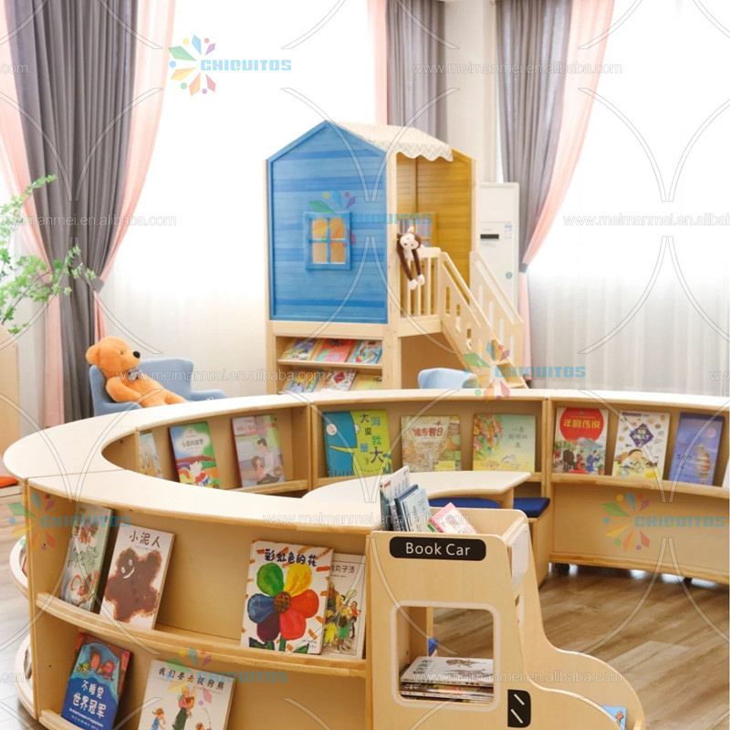 Chiquitos Bookstore Styling Bookcase Reading Area Kids Wooden Bookshelf for Library Kindergarten Early Education Training Center