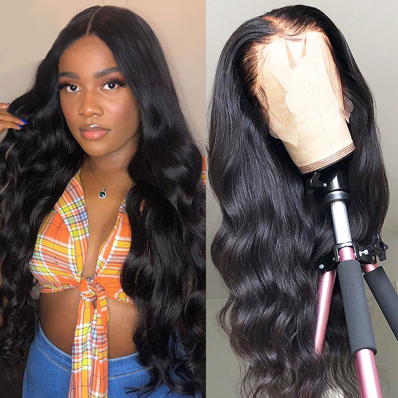 Pre Plucked 24 32 Inch Virgin Cuticle Aligned Body Wave Human Hair Swiss Transparent Brazilian 360 Full Glueless Lace Front Wig