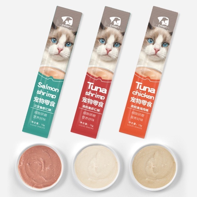 Best-selling 15g Cat Strips Snacks 3 flavors Kittens Snack Treats wet cat food Cat Treats