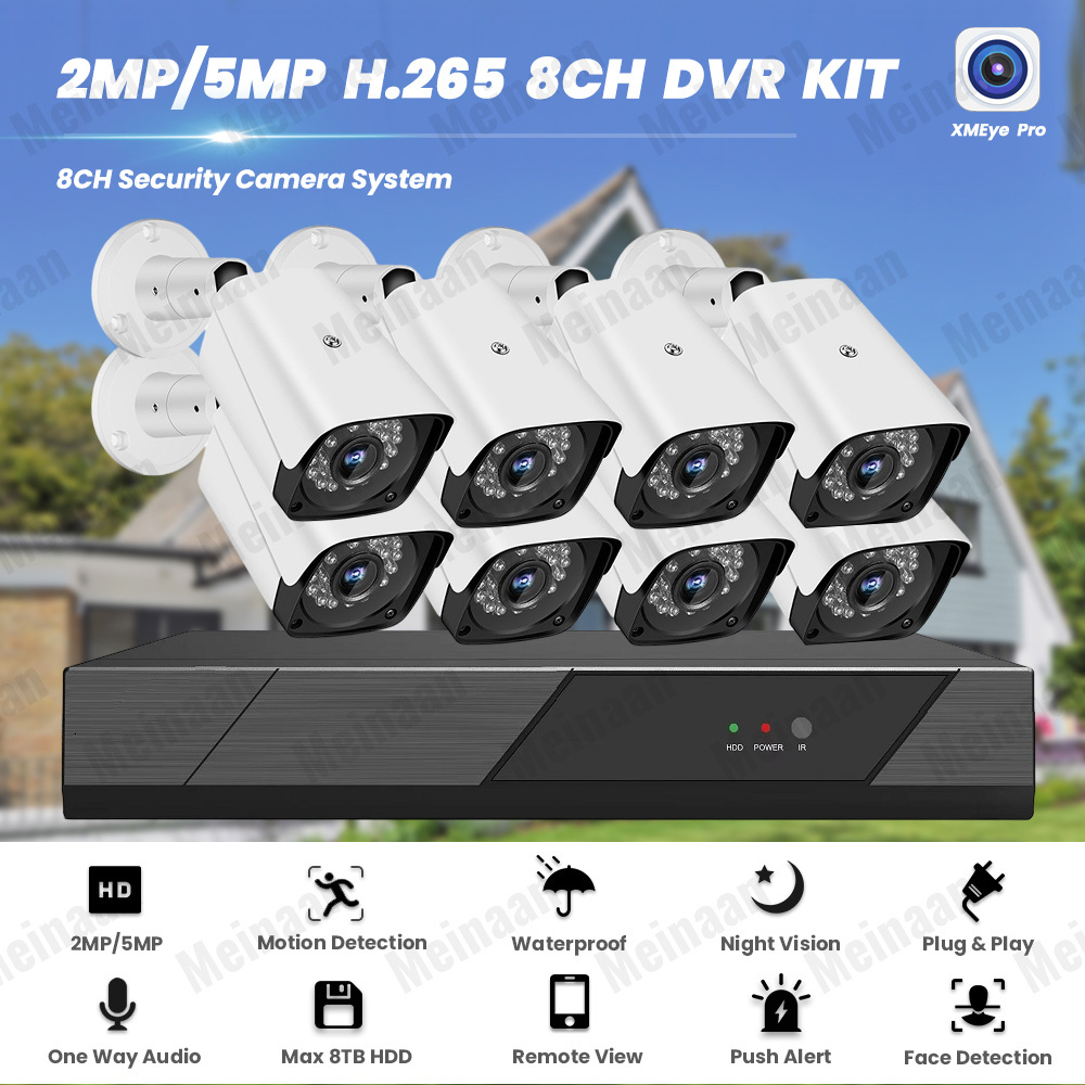 H.265 XMEYE 8CH 1080P Audio AHD Wire Bullet CCTV Camera DVR Kit Night Vision 2MP Outdoor Home Security Video Surveillance System